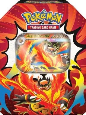 Pokemon Tin with Mega Emboar EX Artwork – Red Orange Yellow. NWT.
